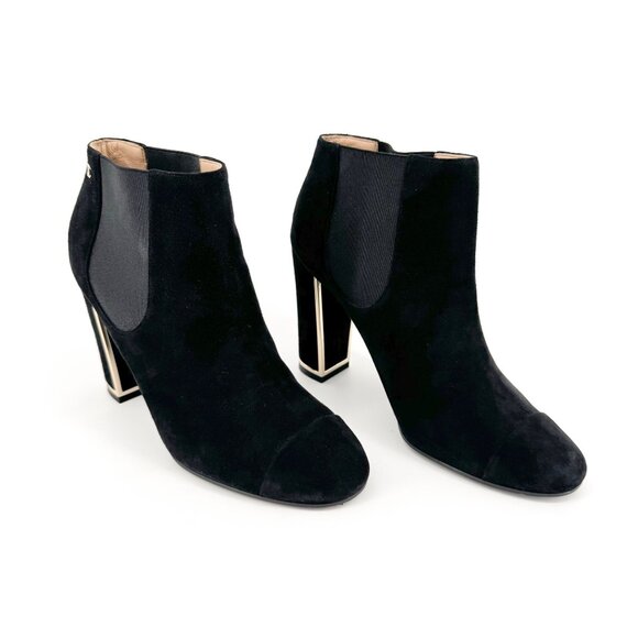 Chanel Cap Toe Ankle Boots EU 39 US 8-8.5 Black Suede Block Heel Chelsea Booties - Picture 1 of 13
